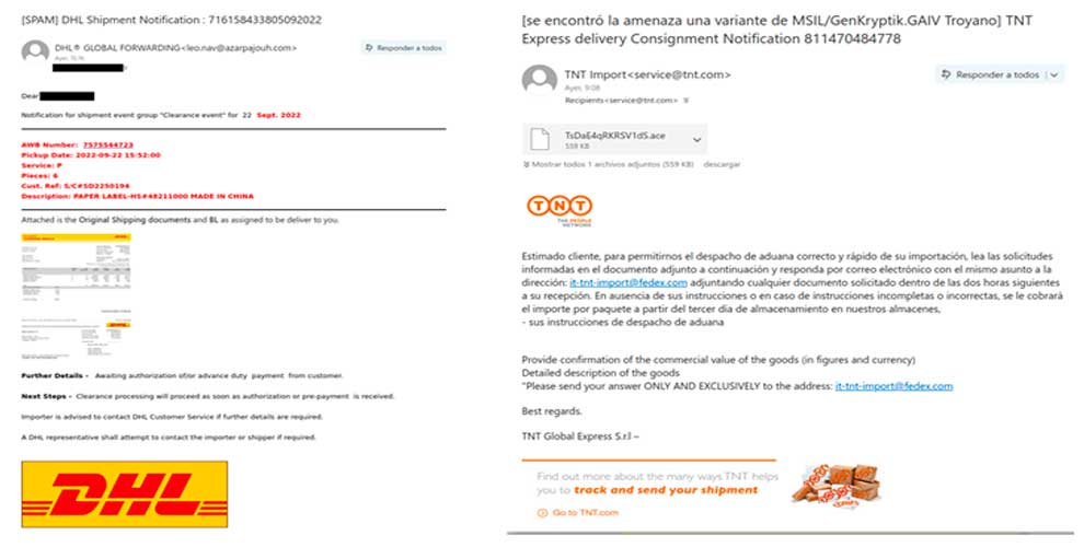 ESET alerta de dos campañas simultáneas del malware Formbook que suplantan a DHL y TNT
